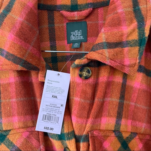 Orange fall flannel button down shacket jacket - Picture 2 of 4